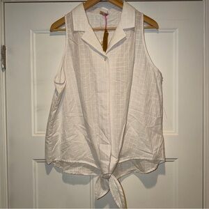 Daniel Cremieux White Sleeveless Tie-Front Blouse